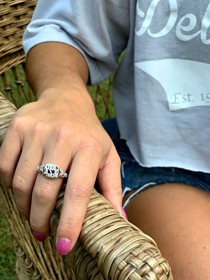 Elegant Engravable Cushion Square Sterling Silver Cz ring with Infinity Band - Atlanta Jewelers Supply