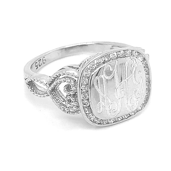 STERLING SILVER EVELYN CUSHION SQUARE HEART LOOP CZ RING