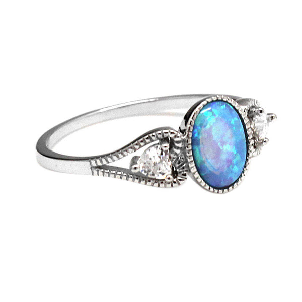 Sterling Silver Opal Heart CZ Ring