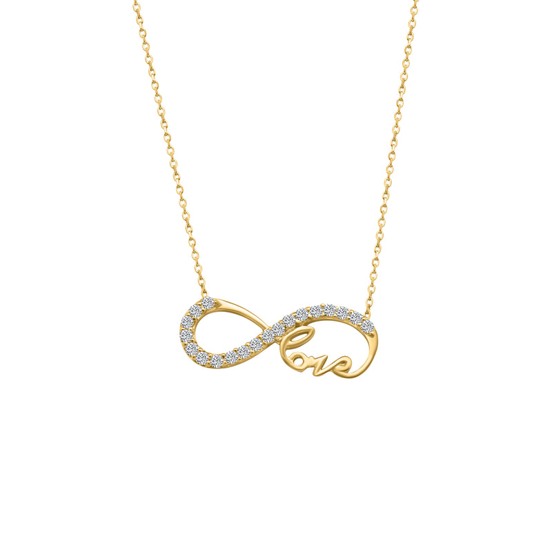 14k Infinity Half CZ w/ Cursive "Love" Gold Necklace - Atlanta Jewelers Supply