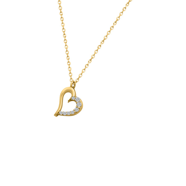 14k Small Heart Half CZ Gold Necklace - Atlanta Jewelers Supply