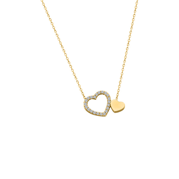 14k Two Heart 1 Large CZ Heart Necklace - Atlanta Jewelers Supply