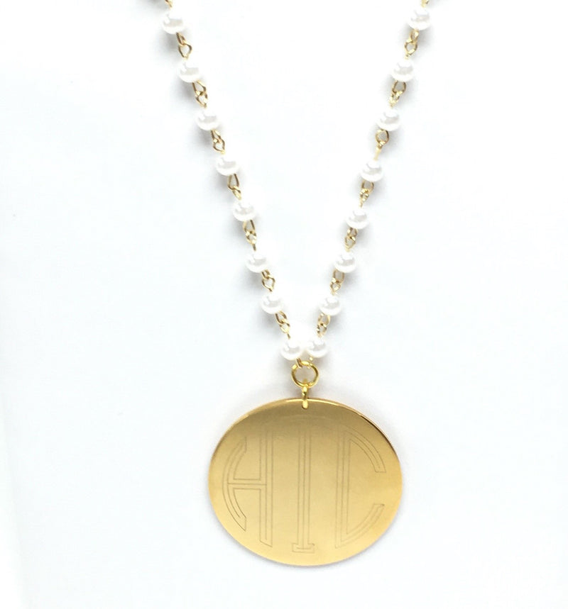 Engravable Fashion 6 mm Pearl Necklace With Personalized Steel Pendant in Gold Or Silver - Atlanta Jewelers Supply