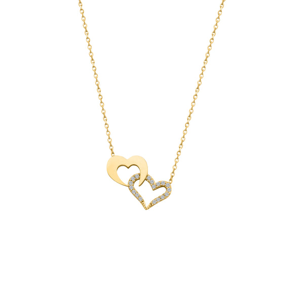 14k Gold Two Heart Interlock Necklace - Atlanta Jewelers Supply