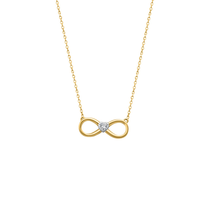 14k Gold Infinity with CZ Heart Center Necklace - Atlanta Jewelers Supply