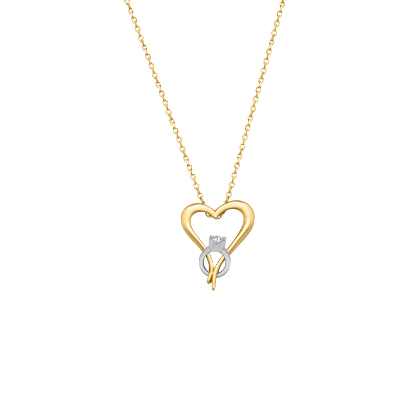 14k Gold Heart w/ White Gold Engagement Ring Necklace - Atlanta Jewelers Supply