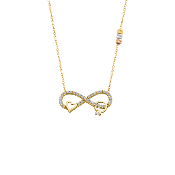 14k Gold CZ Infinity w/ Heart and Engagement Ring Necklace - Atlanta Jewelers Supply