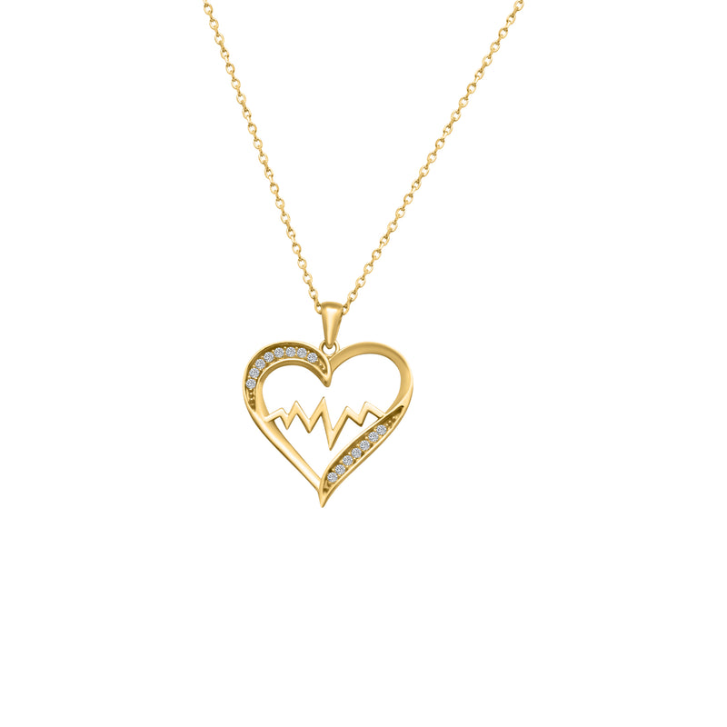 14k Gold Heart Shape Necklace w/ Heart Beat Design Necklace - Atlanta Jewelers Supply