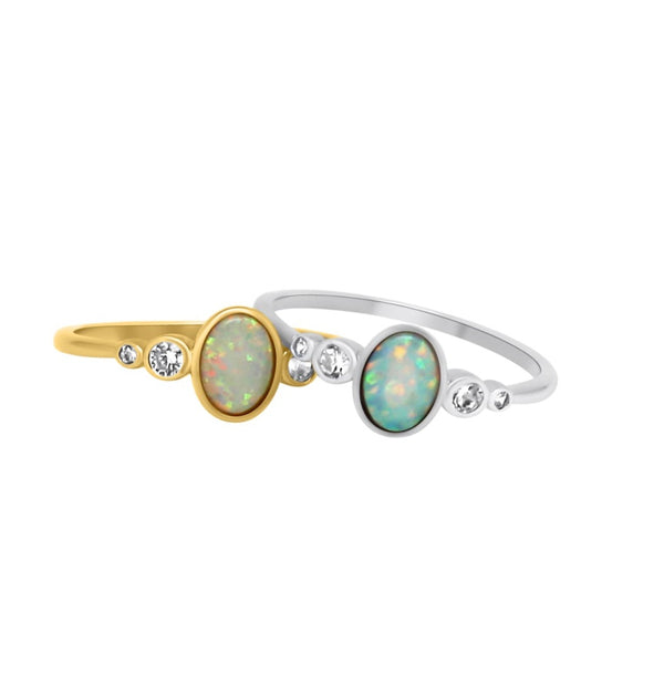 Sterling Silver White Opal CZ Ring