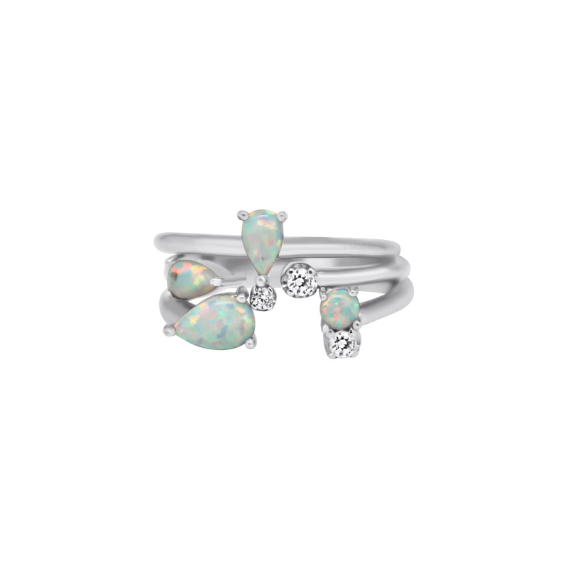 STERLING SILVER WHITE OPAL STACKABLE RING SET