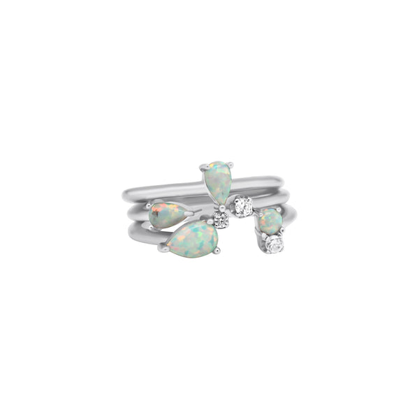 STERLING SILVER WHITE OPAL STACKABLE RING SET