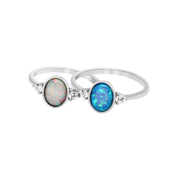 Sterling Silver Opal Three Stone Ring