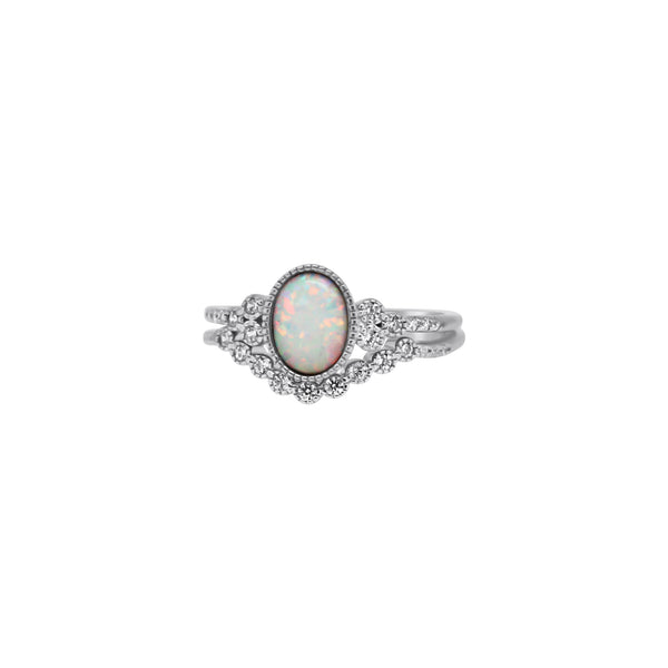 Sterling Silver Double Band CZ Opal Rings