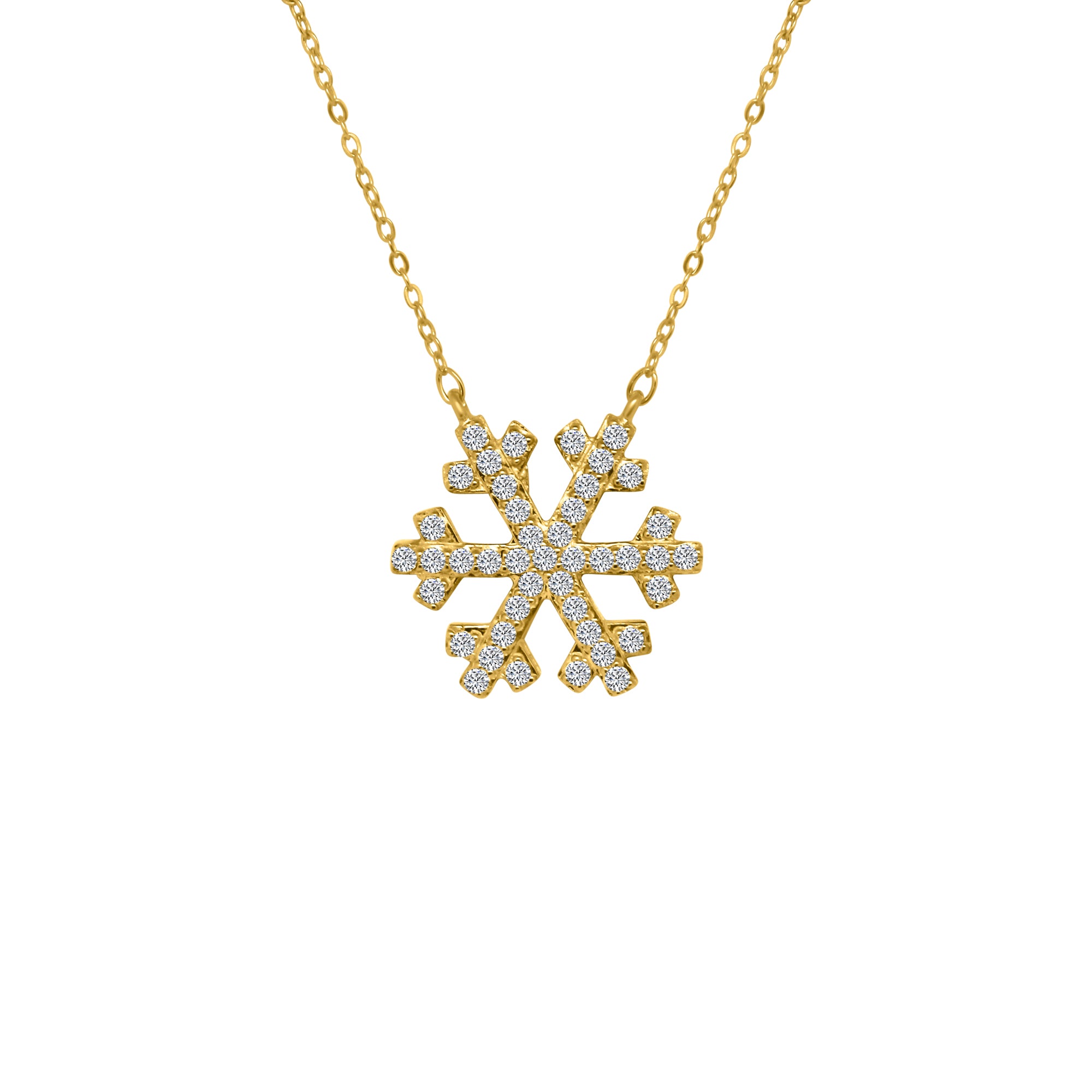 Sterling Silver Gold Plated Large Snowflake CZ Necklace