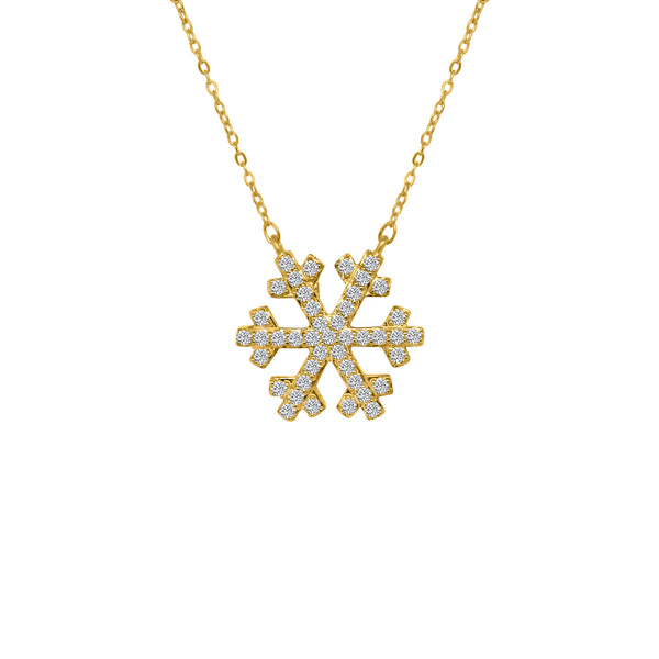 Sterling Silver Gold Plated Large Snowflake CZ Necklace