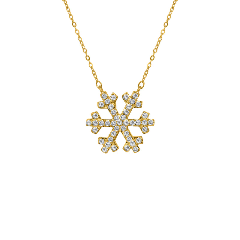 Sterling Silver Gold Plated Large Snowflake CZ Necklace