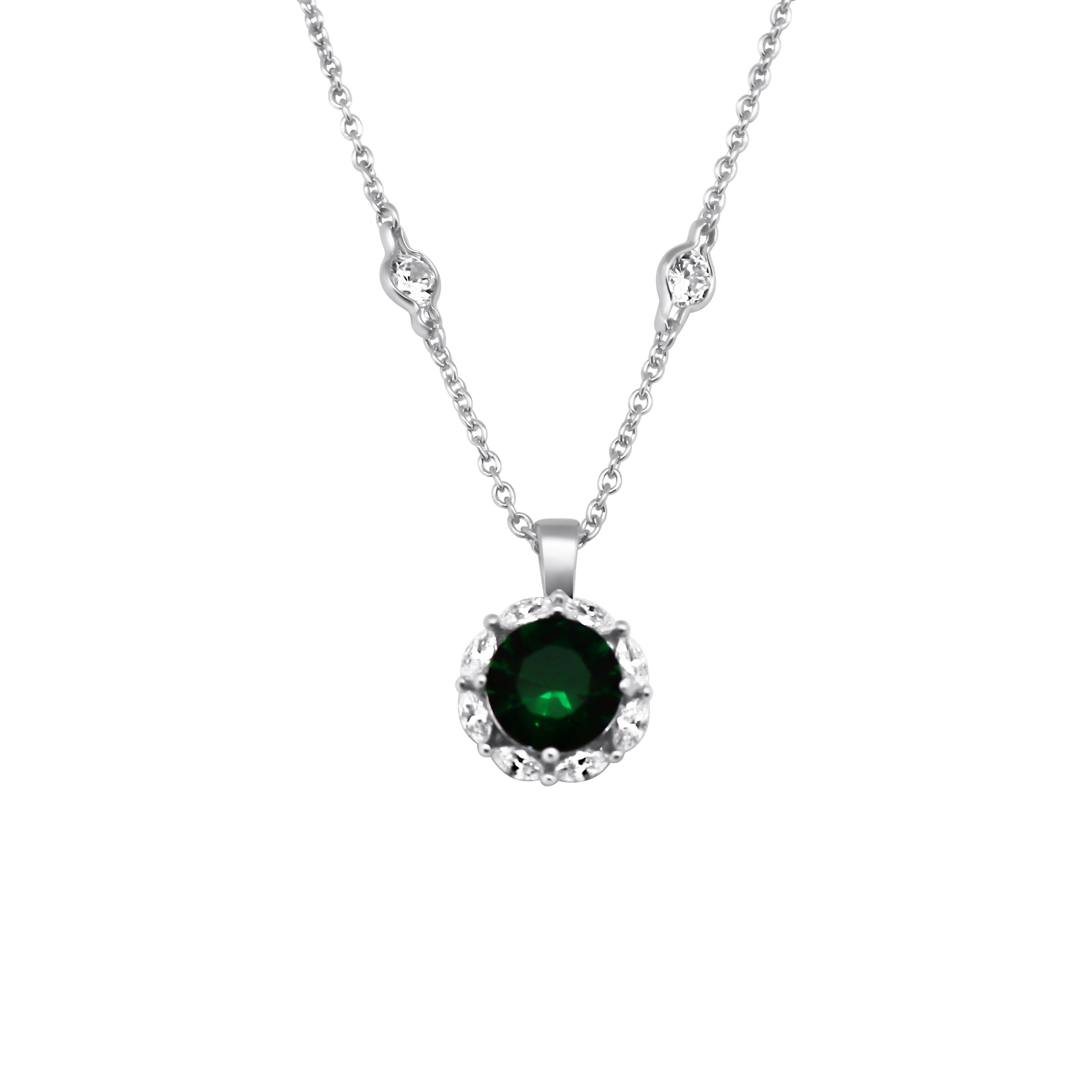 Sterling Silver Colored CZ Halo CZ Station Necklace