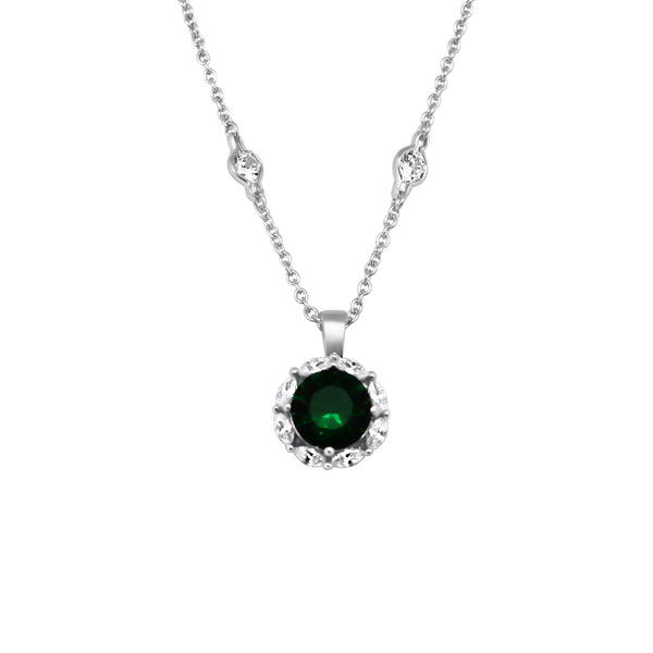 Sterling Silver Colored CZ Halo CZ Station Necklace