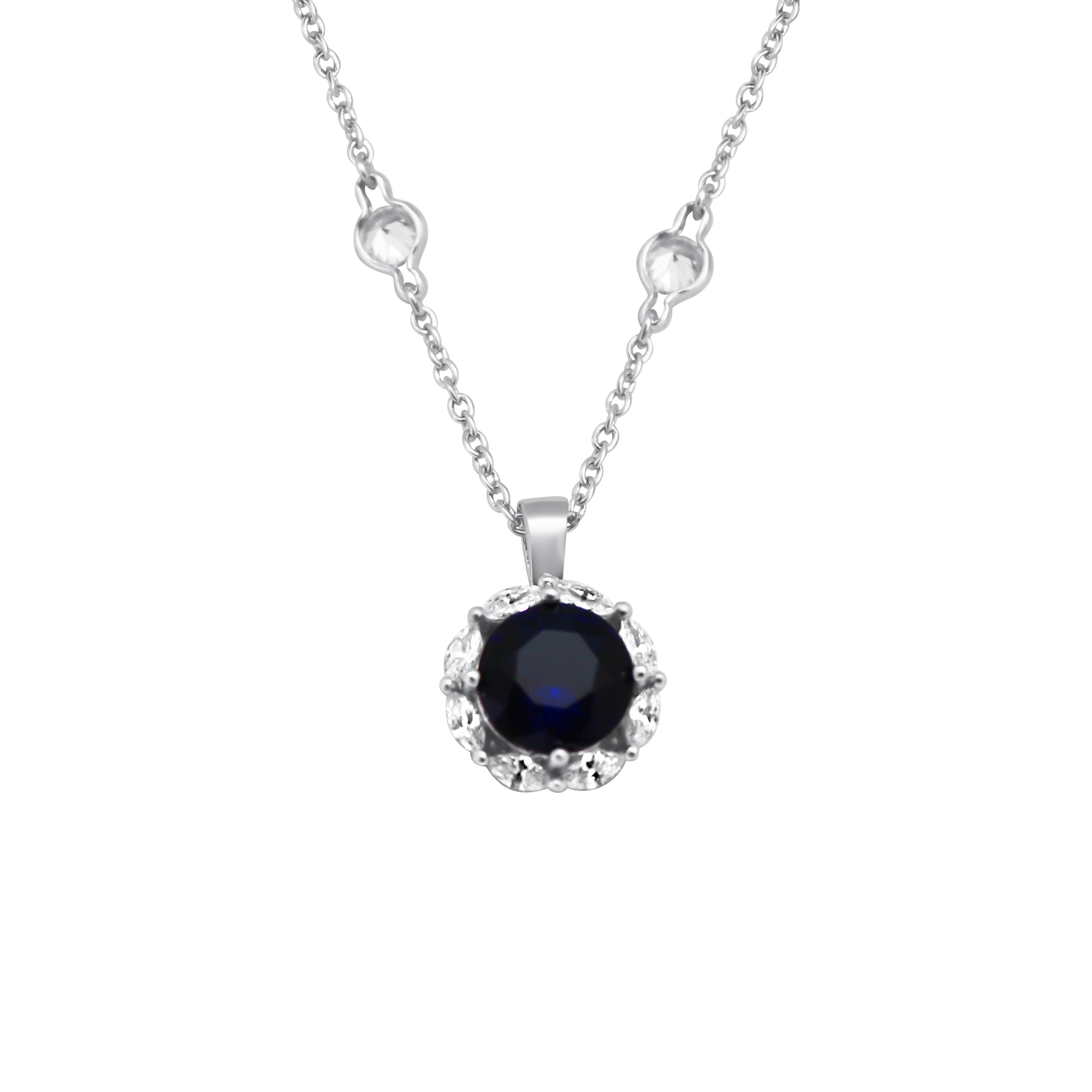 Sterling Silver Colored CZ Halo CZ Station Necklace