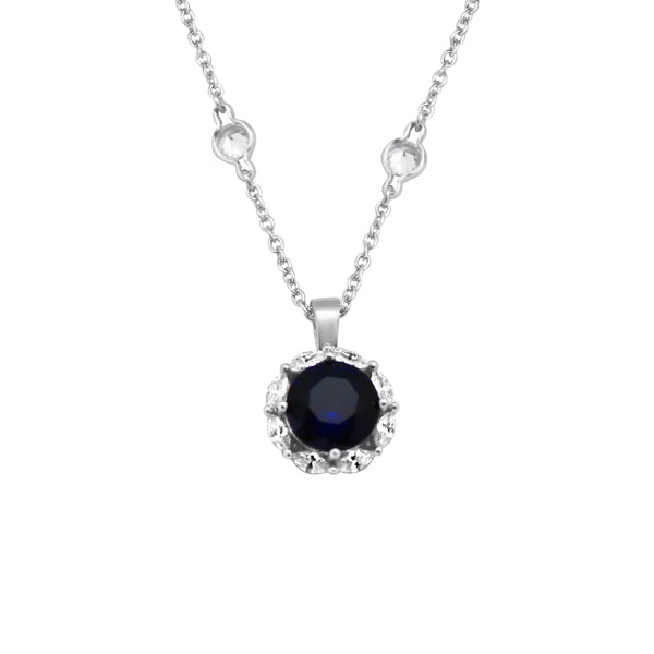 Sterling Silver Colored CZ Halo CZ Station Necklace