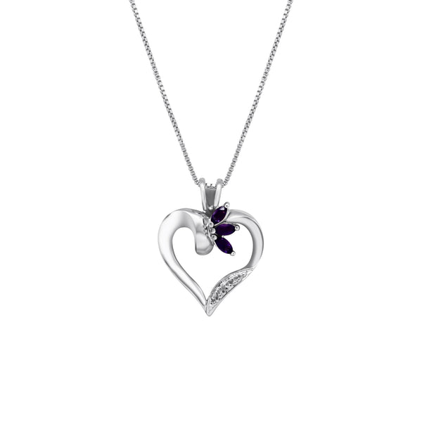 Sterling Silver Heart Purple Gem Stone Necklace