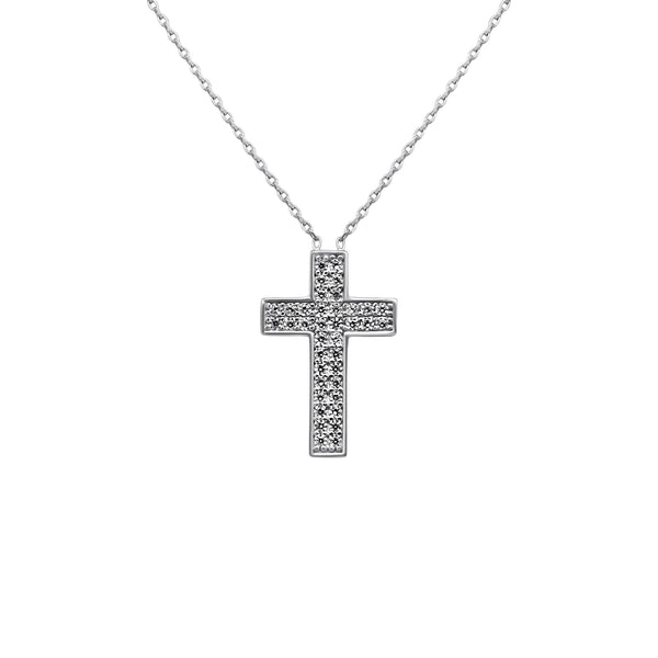 Sterling Silver Standard Cross CZ Necklace