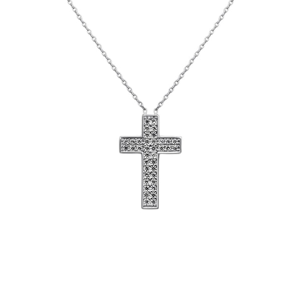 Sterling Silver Standard Cross CZ Necklace