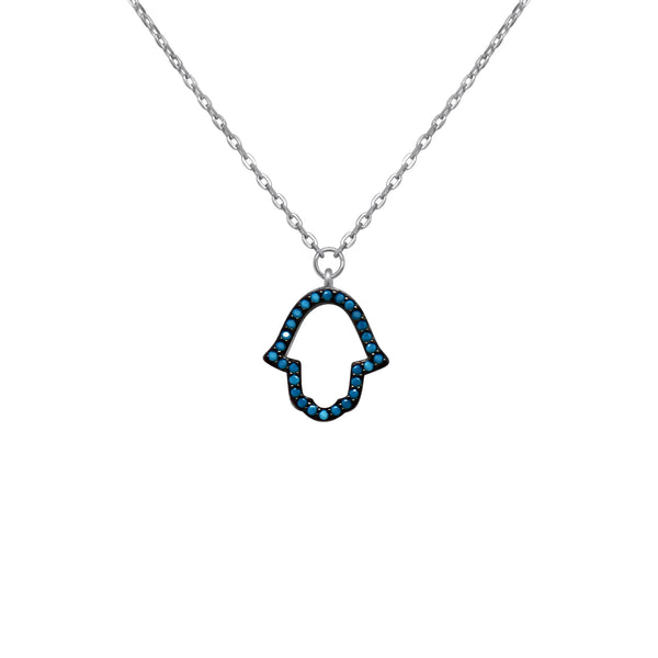 Sterling Silver Open Hamsa Blue Gemstone Border