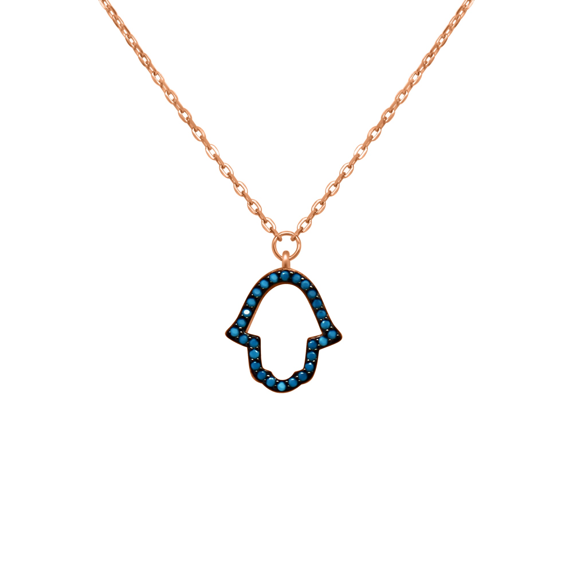 Sterling Silver Open Hamsa Blue Gemstone Border
