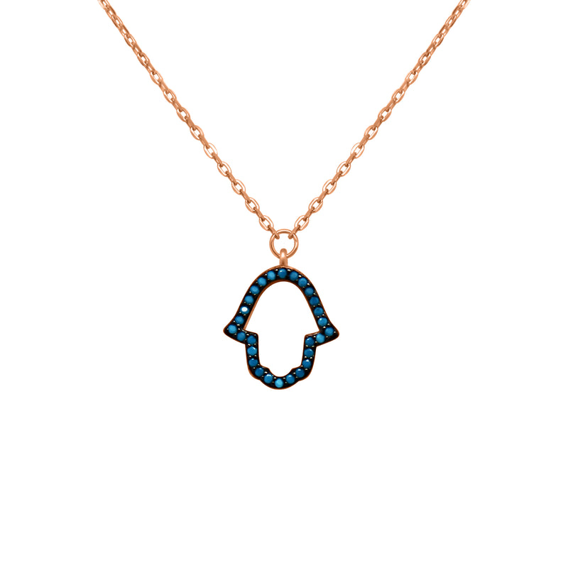 Sterling Silver Open Hamsa Blue Gemstone Border