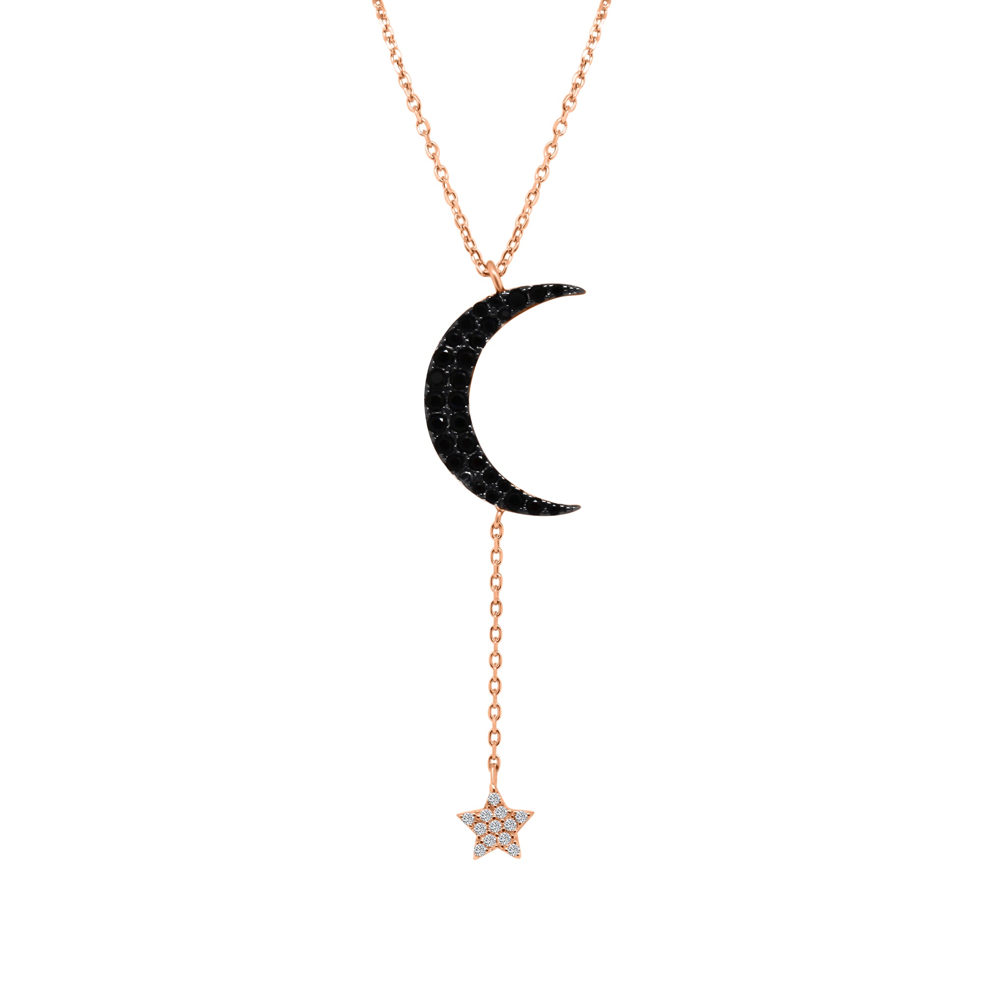 Sterling Silver Black Gem Stone Moon and Dangle CZ Star (2 Colors)