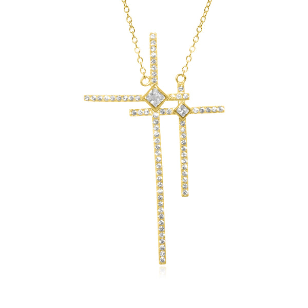 Double Cross Sterling Silver CZ Pendant Necklace - Atlanta Jewelers Supply