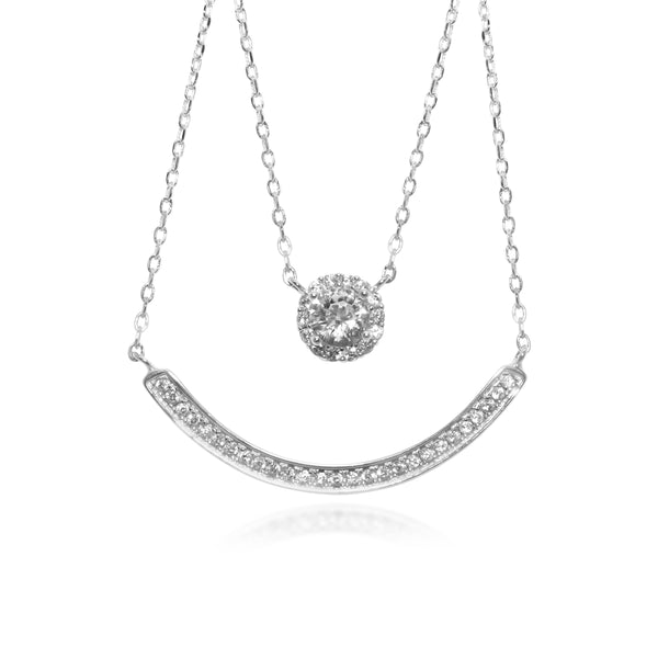 SS CZ HALO/ CURVED BAR DOUBLE LAYER NECKLACE - Atlanta Jewelers Supply