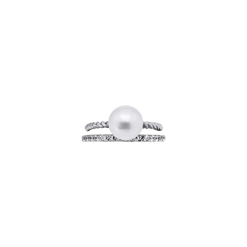 Rope Pearl Ring With CZ Band