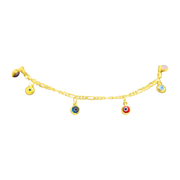 STERLING SILVER GLASS MULTICOLORED FIGARO CHAIN ANKLET - Atlanta Jewelers Supply