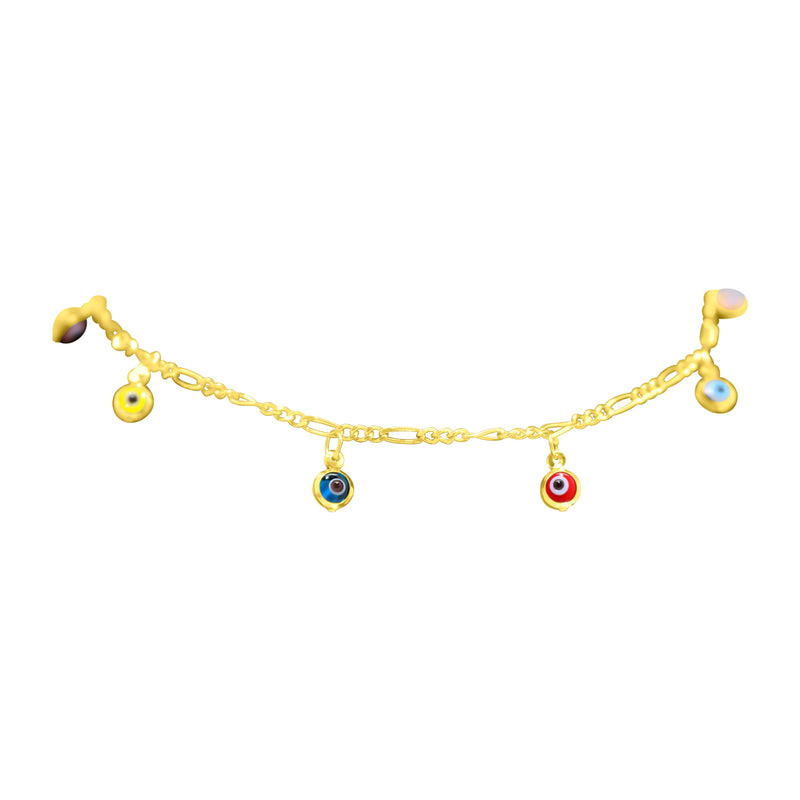 STERLING SILVER GLASS MULTICOLORED FIGARO CHAIN ANKLET - Atlanta Jewelers Supply