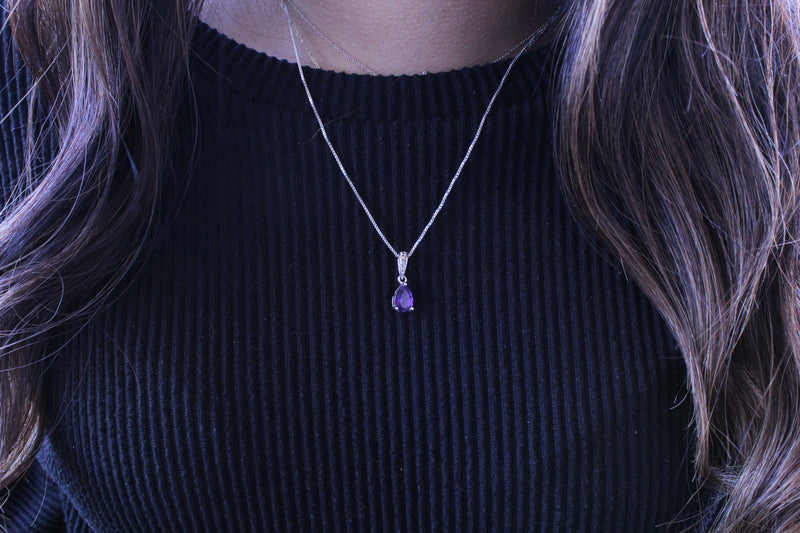 Sterling Silver Purple Gemstone CZ Necklace