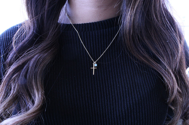Sterling Silver cross necklace with Opal dangle charm