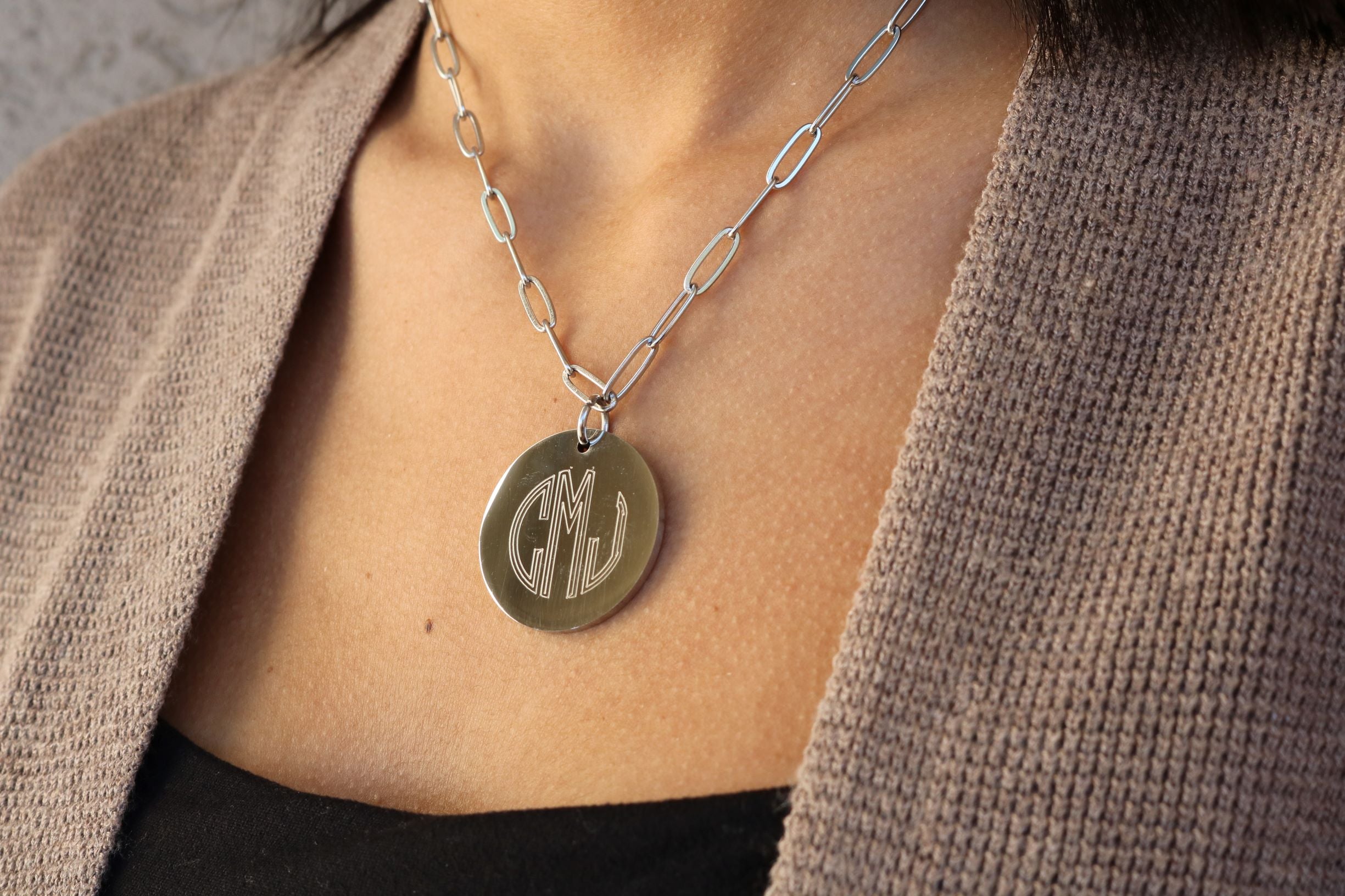 Stainless Steel Paper Clip Engraved Necklace - Atlanta Jewelers Supply