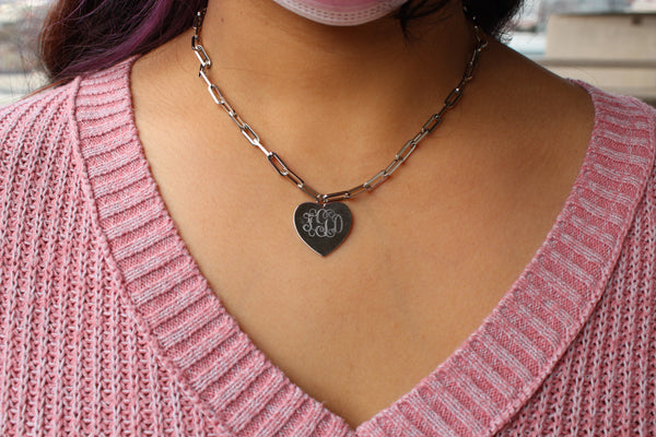 Sterling Silver Paper Clip Chain W/ Engravable Heart Plate (16in) - Atlanta Jewelers Supply