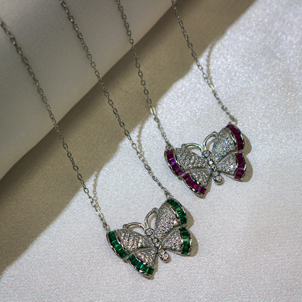 Sterling Silver Multi-Color CZ Butterfly Necklace