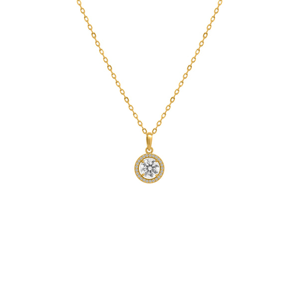 Sterling Silver 4 Prong Round Moissanite W/ Border Necklace