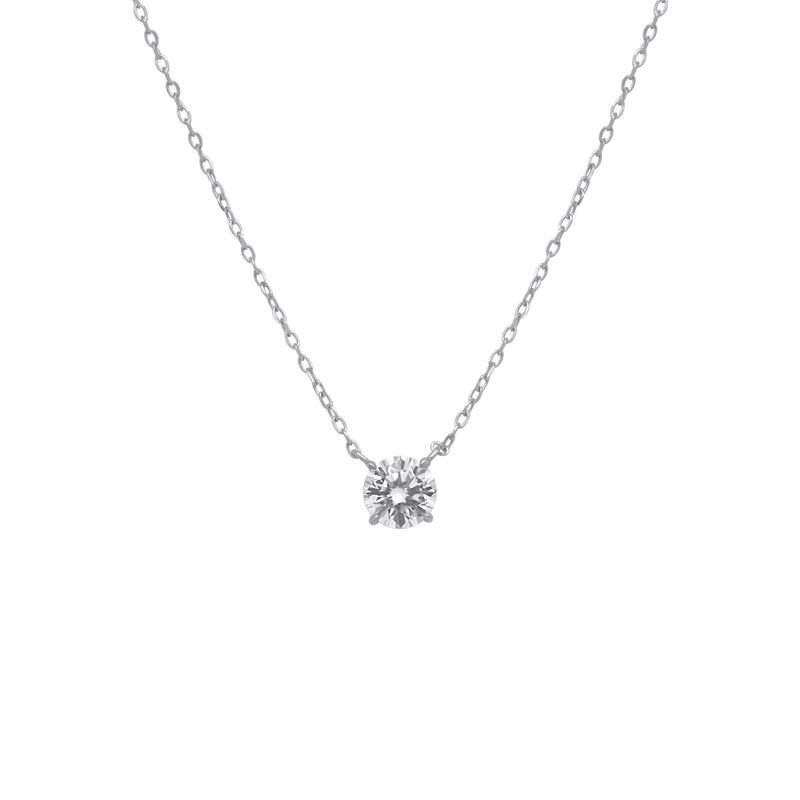 Sterling Silver 4 Prong Round Moissanite Necklace W/ Certification