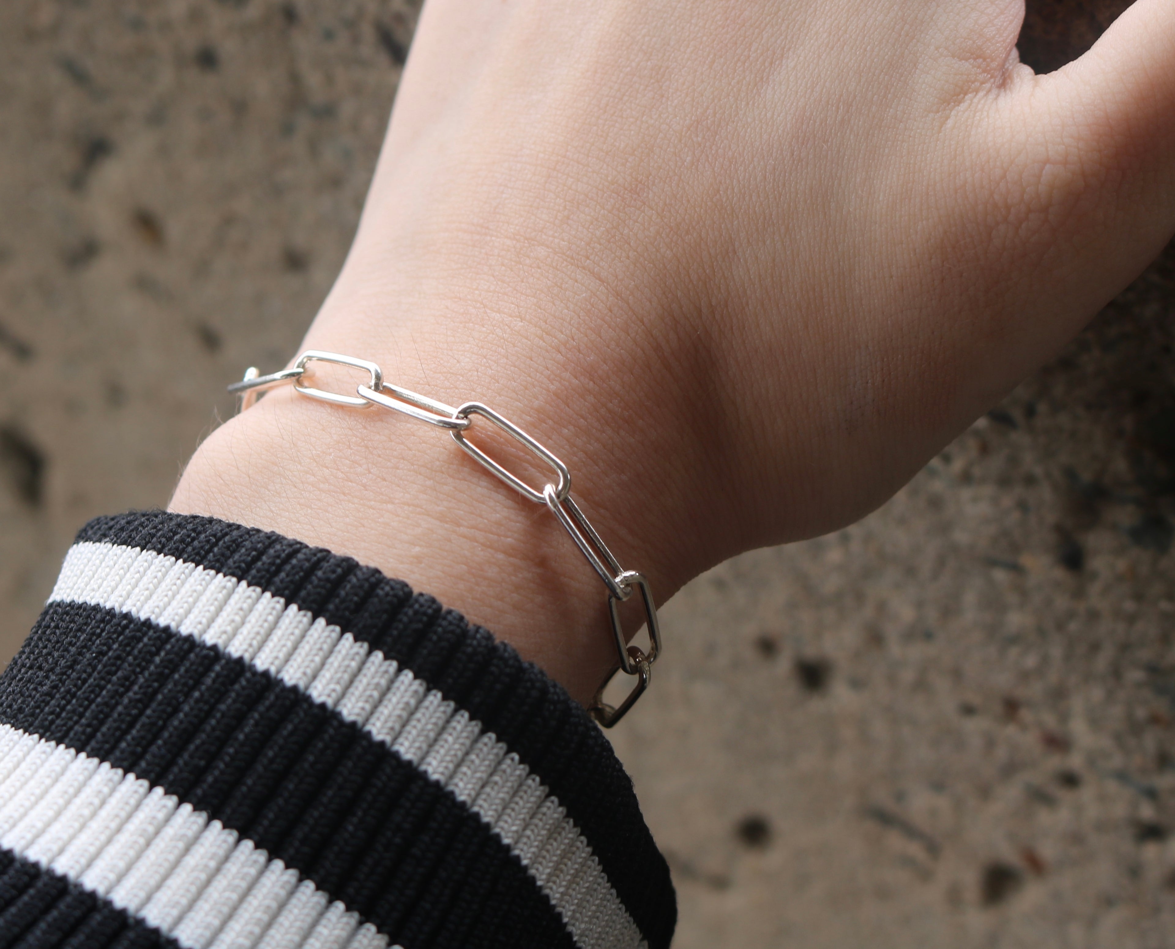 Sterling Silver Paper Clip Bolo Bracelet