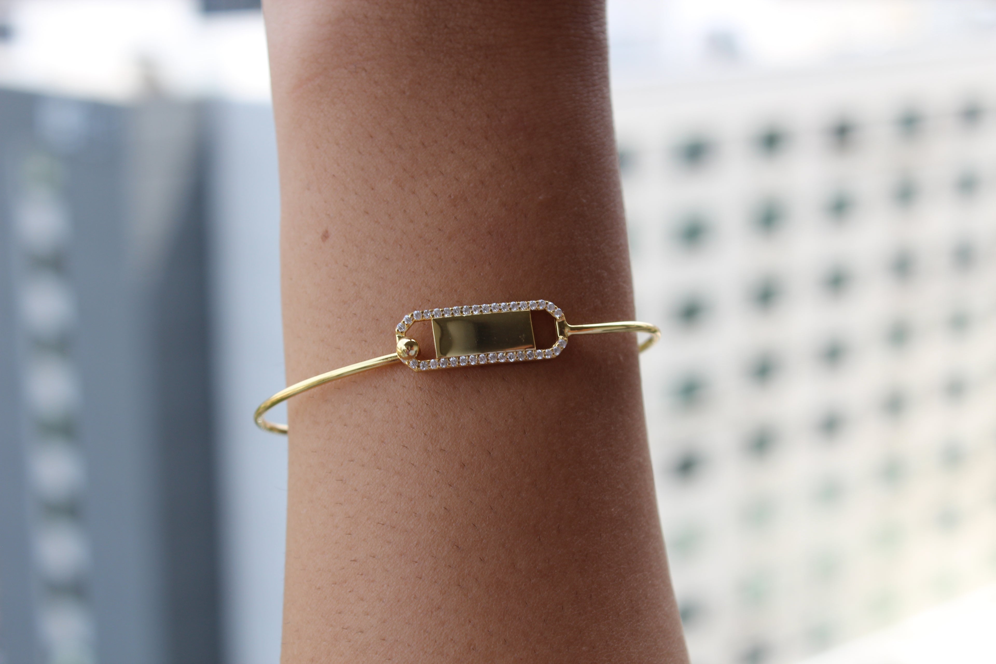 Engravable Rectangle CZ Bangle - Atlanta Jewelers Supply