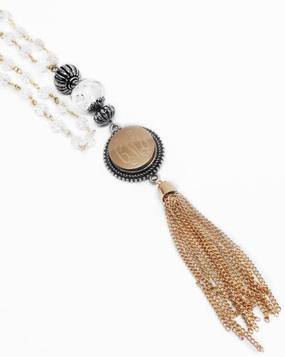 Engravable Fashion Crystal Chain Snap Tassel Two-tone Necklace - Atlanta Jewelers Supply