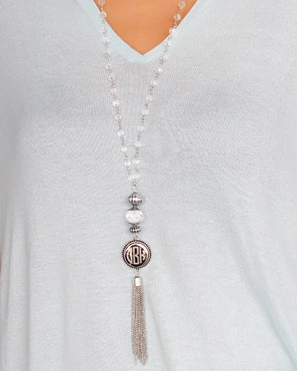 Engravable Fashion Crystal Chain Snap Tassel Two-tone Necklace - Atlanta Jewelers Supply
