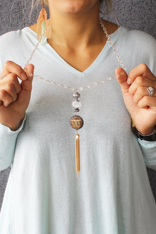 Engravable Fashion Crystal Chain Snap Tassel Two-tone Necklace - Atlanta Jewelers Supply