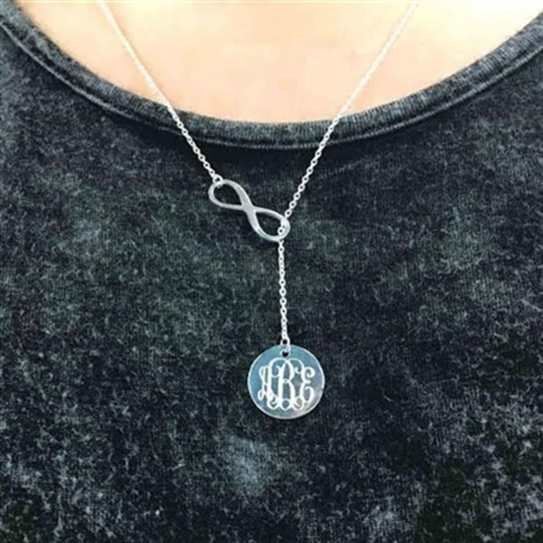 Sterling Silver Large Infinity Drop engraved Disc Necklace - Atlanta Jewelers Supply