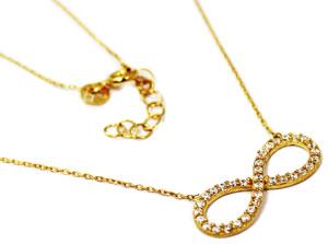 Sterling Silver Stylish Yet Elegant Gold Color 0.8 X 0.3" Infinity Necklace With Mounted Cz Stones - Atlanta Jewelers Supply